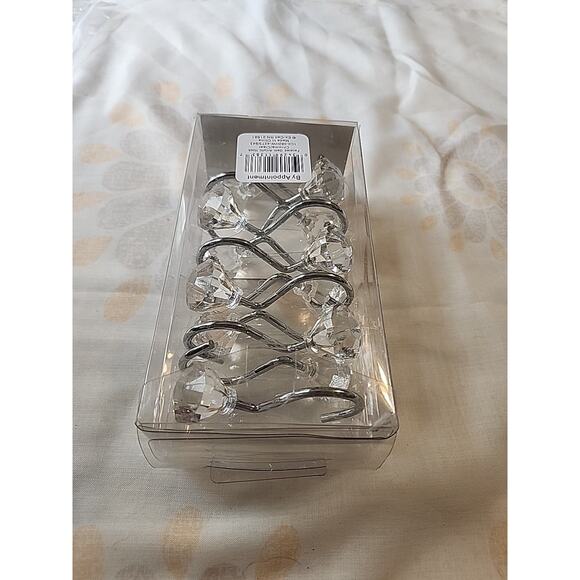 By Appointment Set of 12 Shower Curtain Acrylic Hooks Chrome Large Faceted Gem - Picture 1 of 8